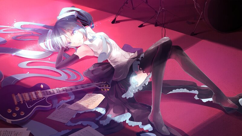 Anime Girl with Guitar — Pink, Dramatic, Digital Art, Sheet Music