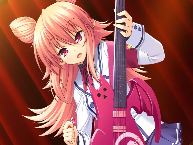 Anime Girl with Guitar — Pink, Dramatic, School Uniform