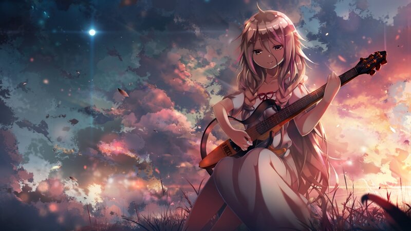 Anime Girl with Guitar — Pink, Dramatic, Sunset