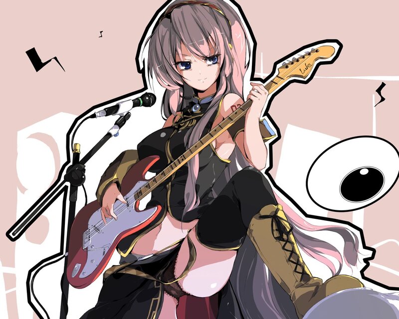 Anime Girl with Guitar — Pink, Energetic, Digital Art, Microphone