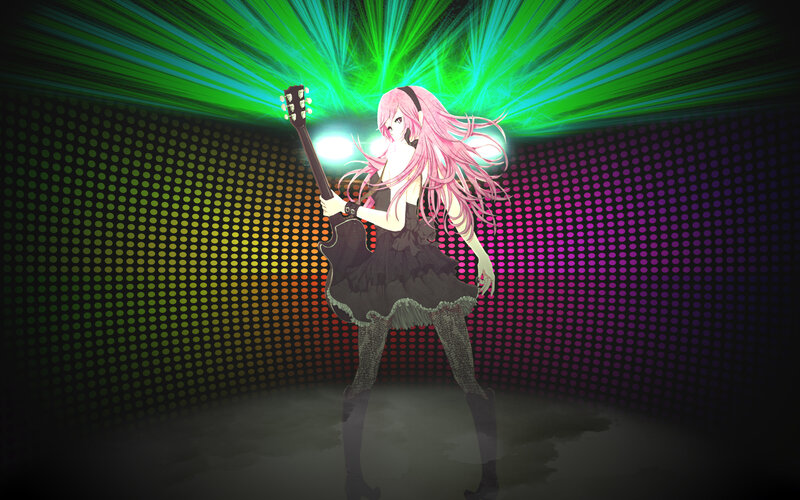 Anime Girl with Guitar — Pink, Energetic, Digital Art