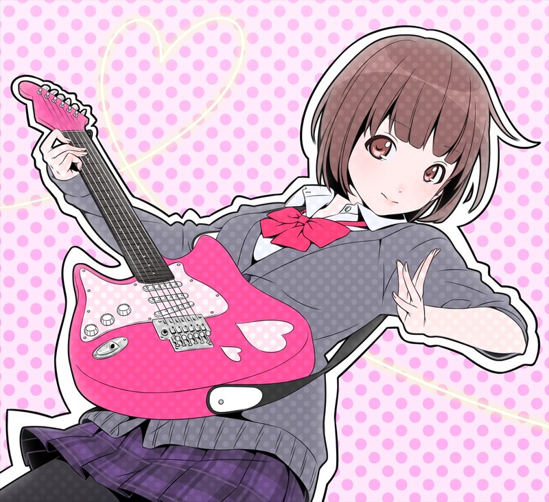 Anime Girl with Guitar — Pink, Playful, Heart