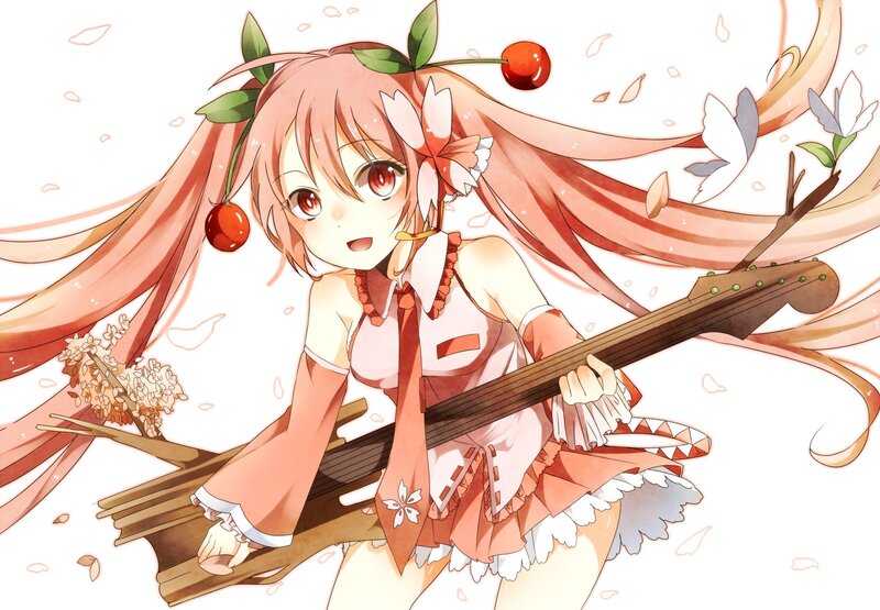 Anime Girl with Guitar — Pink, Playful, Spring