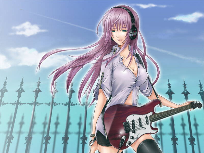 Anime Girl with Guitar — Purple, Calm