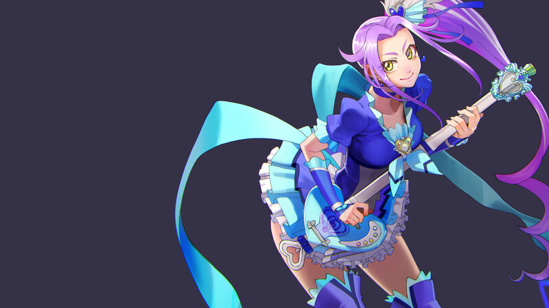 Anime Girl with Guitar — Purple, Confident, Digital Art