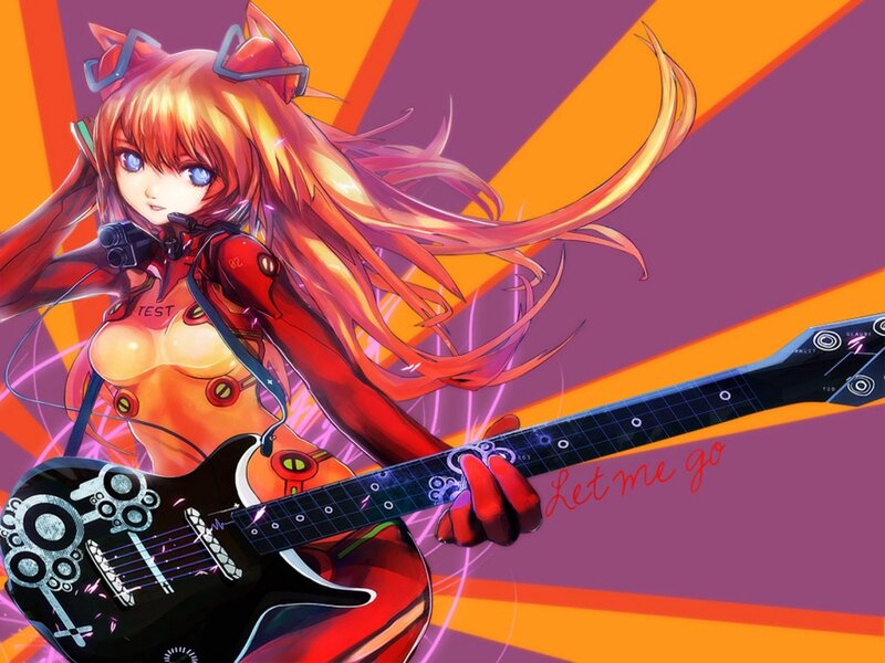 Anime Girl with Guitar — Purple, Dynamic, Headphones