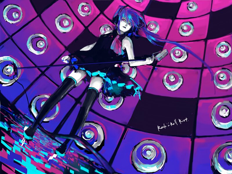 Anime Girl with Guitar — Purple, Energetic, Digital Art, Speaker