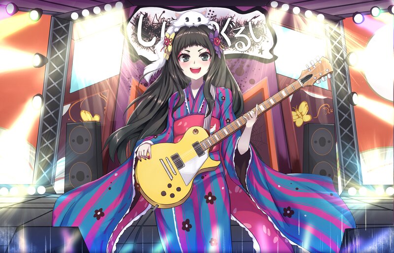 Anime Girl with Guitar — Purple, Energetic, Digital Art, Stage