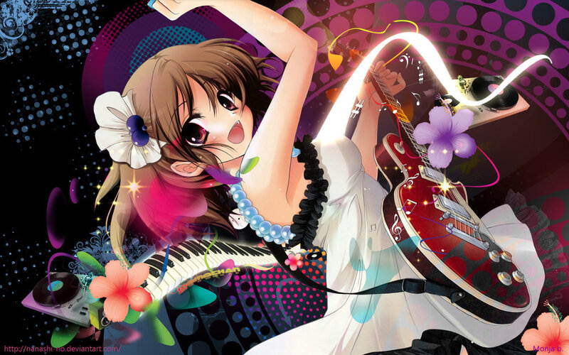 Anime Girl with Guitar — Purple, Energetic, Manga