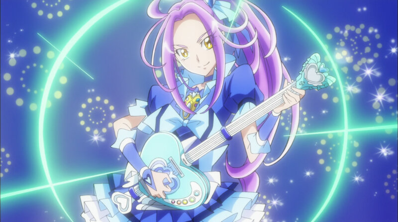 Anime Girl with Guitar — Purple, Energetic, Night, Sparkles
