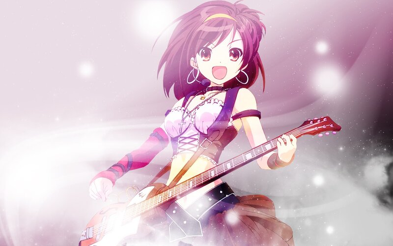 Anime Girl with Guitar — Purple, Energetic, Stage Lights