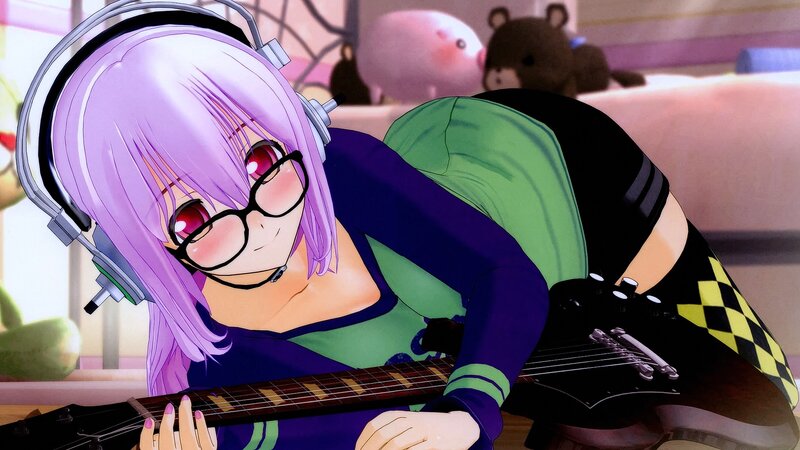 Anime Girl with Guitar — Purple, Playful, Afternoon