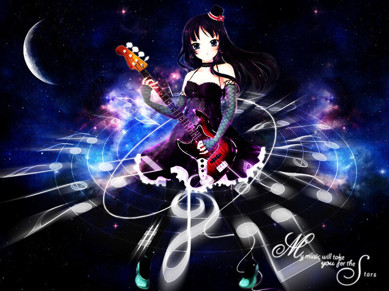 Anime Girl with Guitar — Purple
