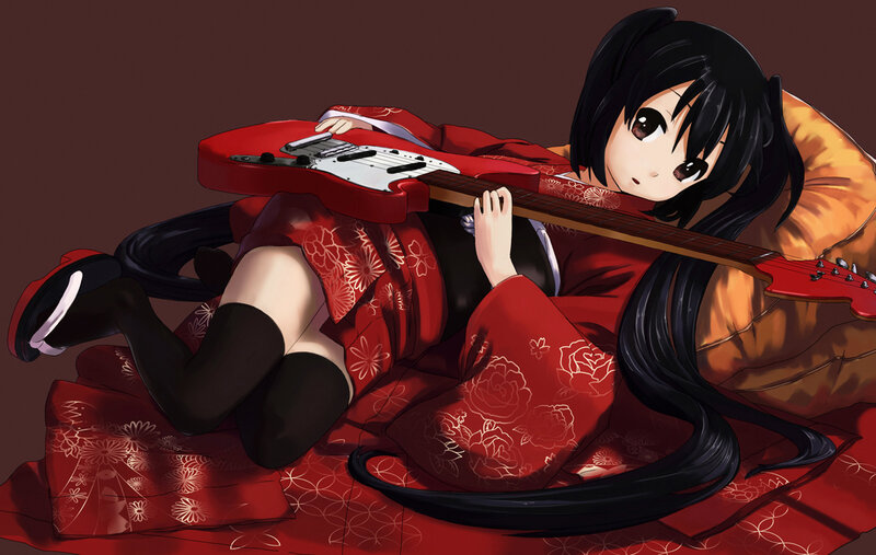 Anime Girl with Guitar — Red, Calm