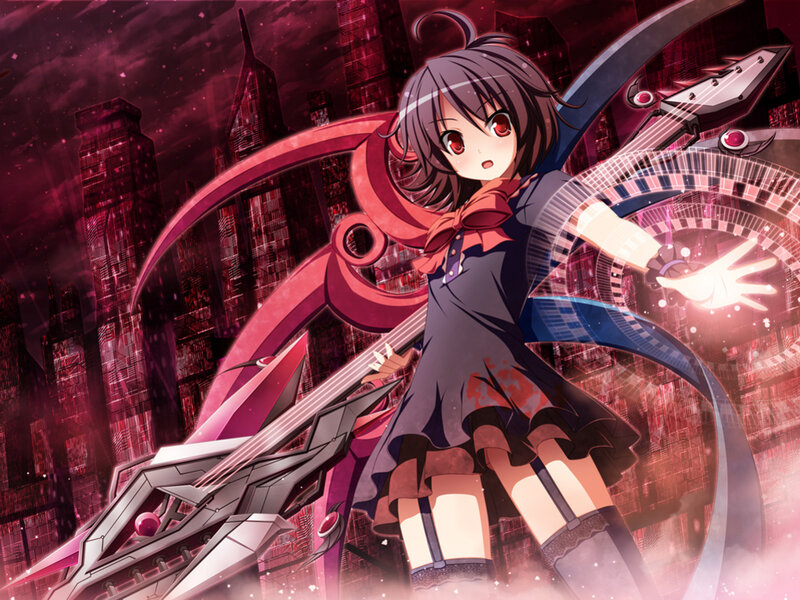 Anime Girl with Guitar — Red, Dramatic, Night