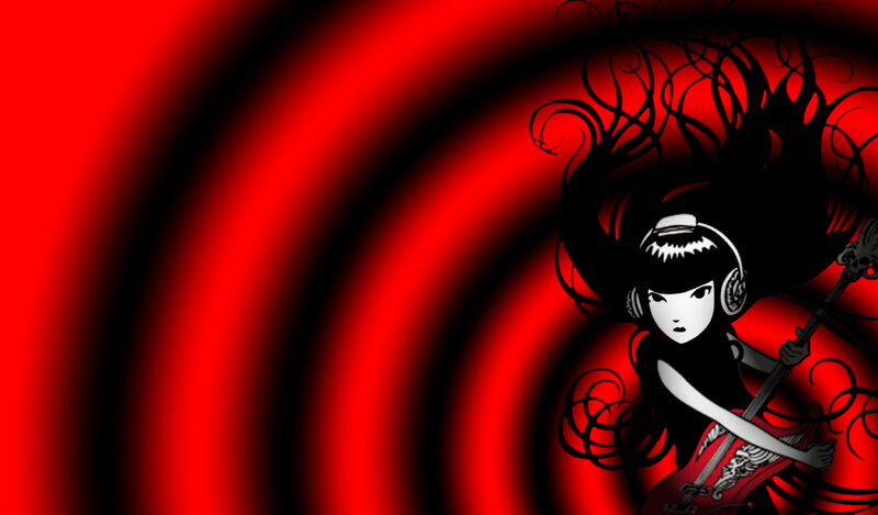 Anime Girl with Guitar — Red, Dramatic