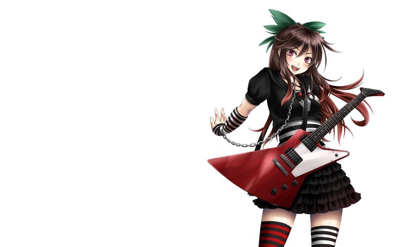 Anime Girl with Guitar — Red, Energetic