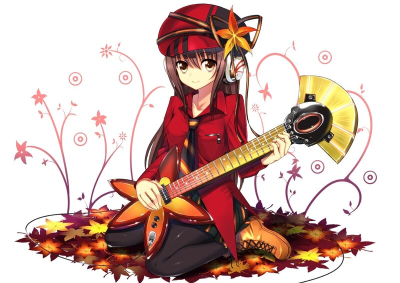 Anime Girl with Guitar — Red, Playful