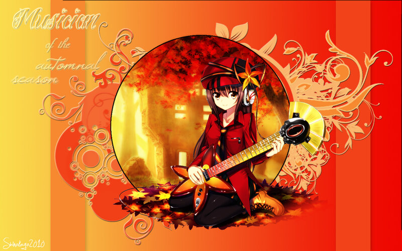 Anime Girl with Guitar — Red