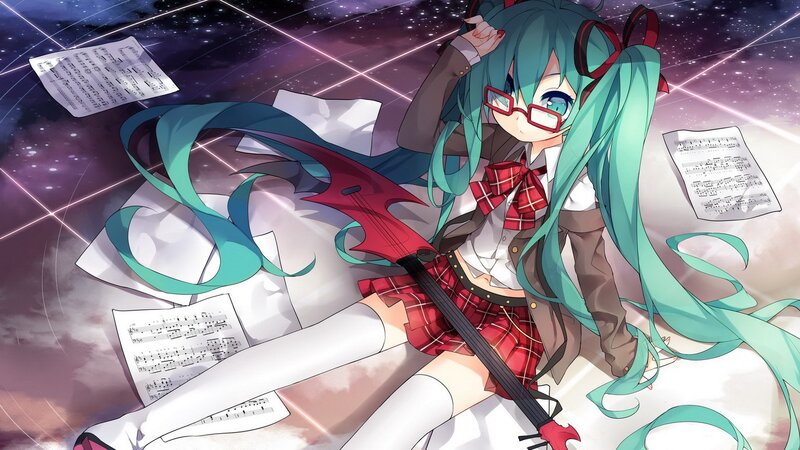 Anime Girl with Guitar — Teal, Dreamy