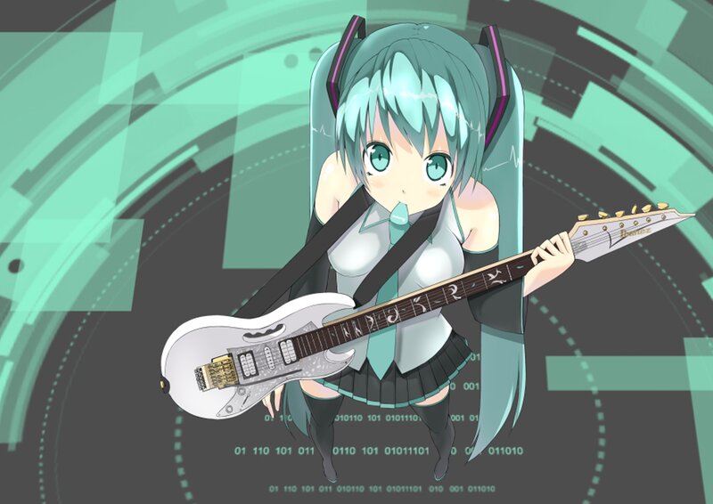 Anime Girl with Guitar — Teal, Energetic, Headphones