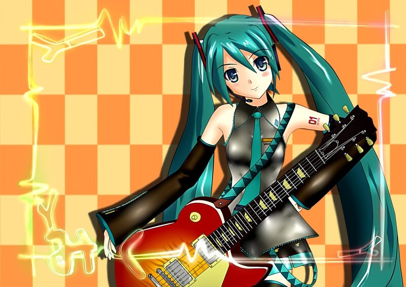 Anime Girl with Guitar — Teal, Energetic