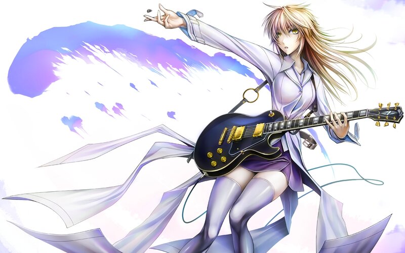 Anime Girl with Guitar — White, Dynamic, Digital Art