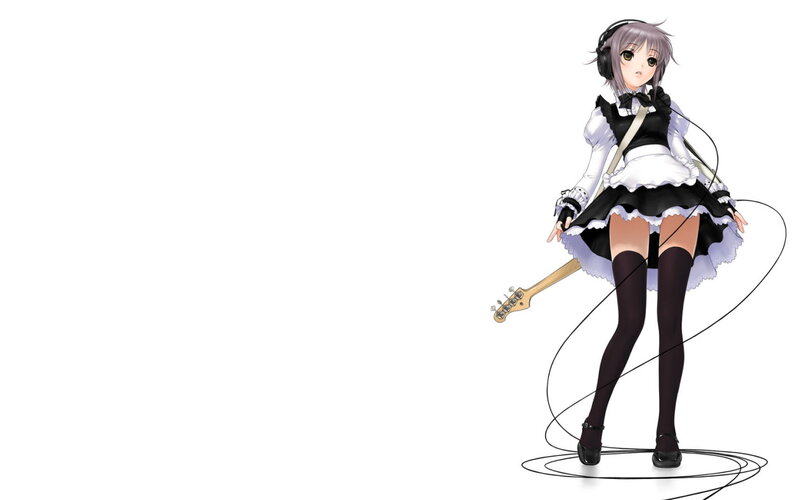 Anime Girl with Guitar — White, Playful, Headphones