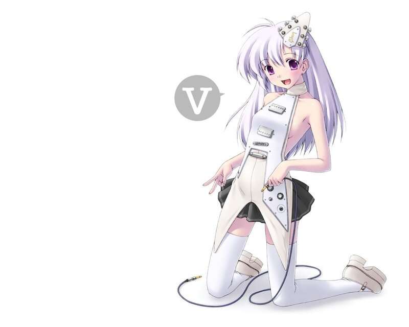 Anime Girl with Guitar — White, Playful, Skirt