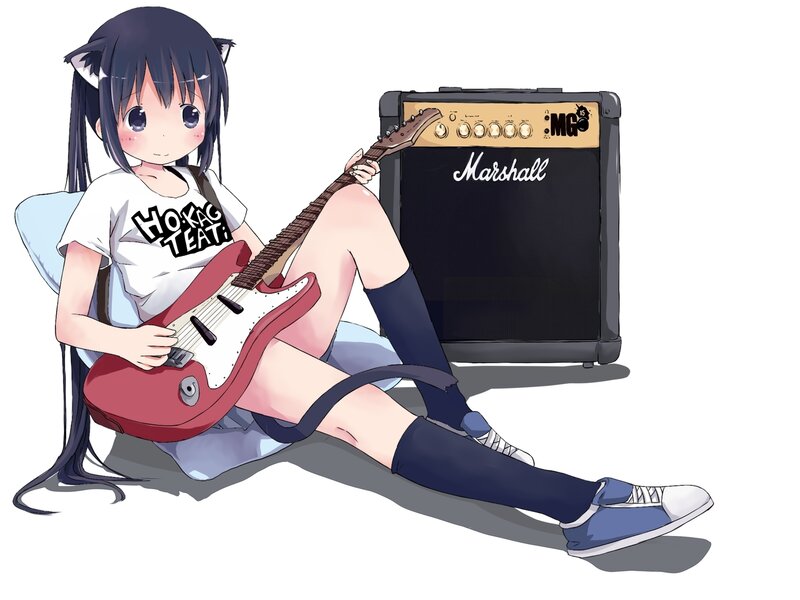 Anime Girl with Guitar — White, Relaxed