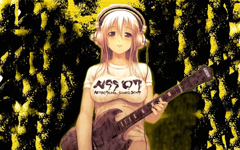 Anime Girl with Guitar — Yellow, Energetic, Manga