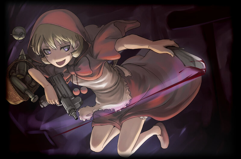 anime girl with gun and basket