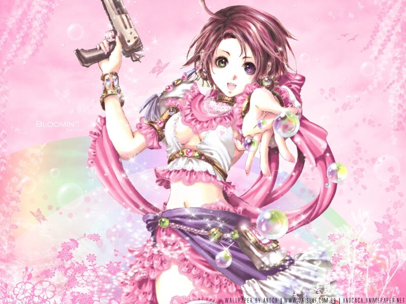 Anime girl with gun and bubbles