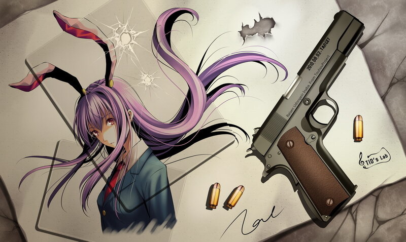 Anime girl with gun and bullets