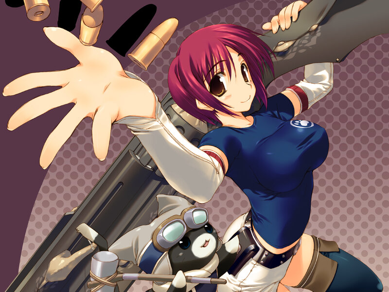 anime girl with gun and cat