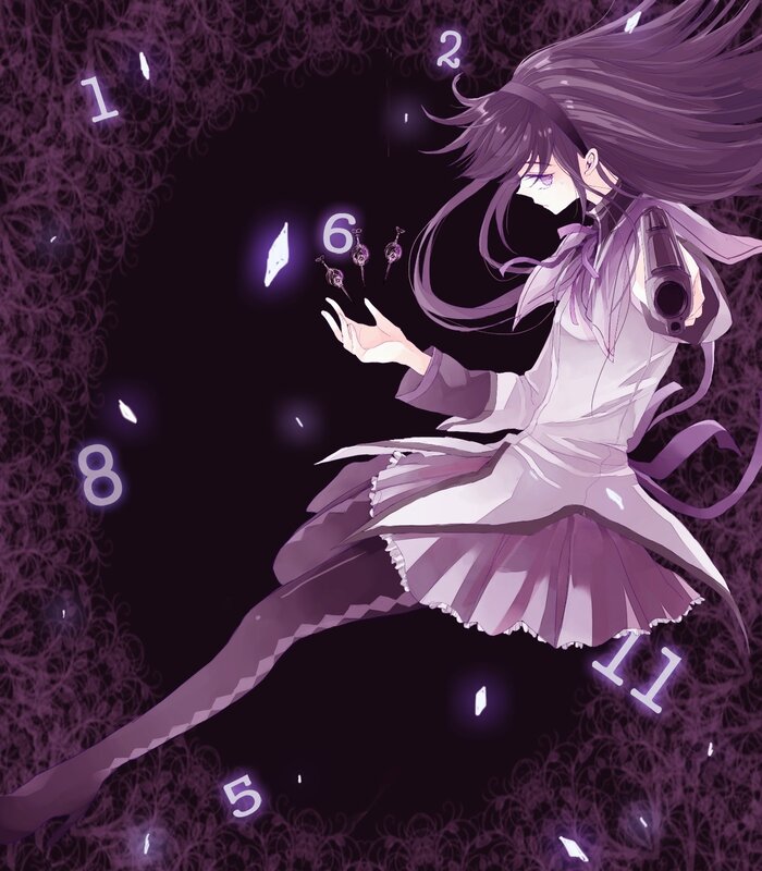 anime girl with gun and clock