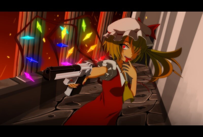 anime girl with gun and crystals