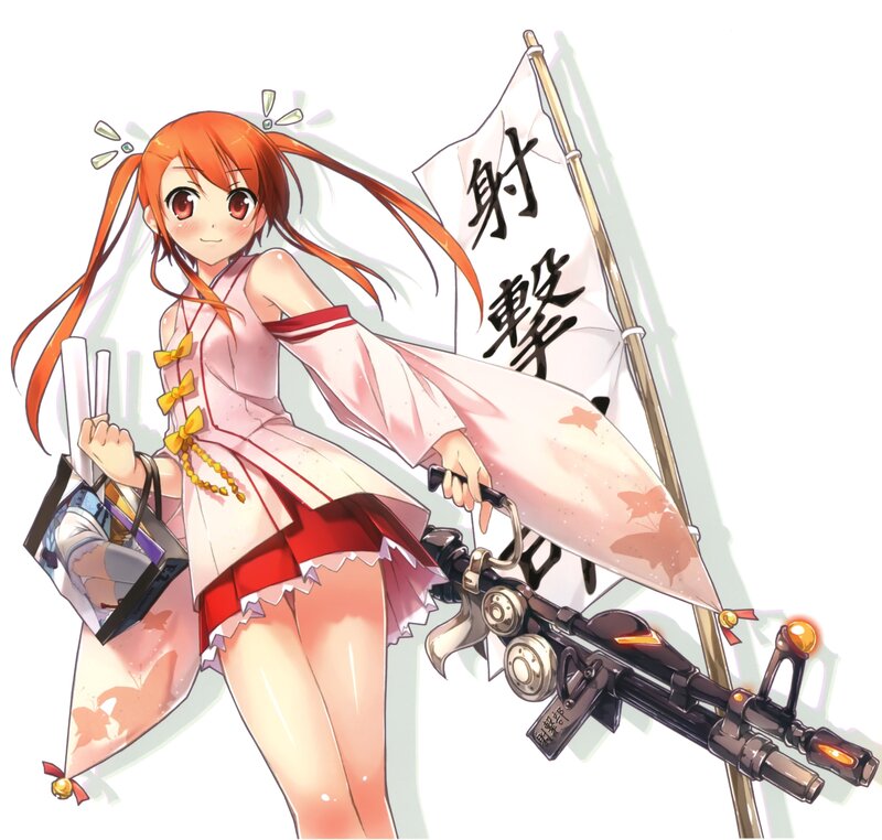 Anime girl with gun and flag