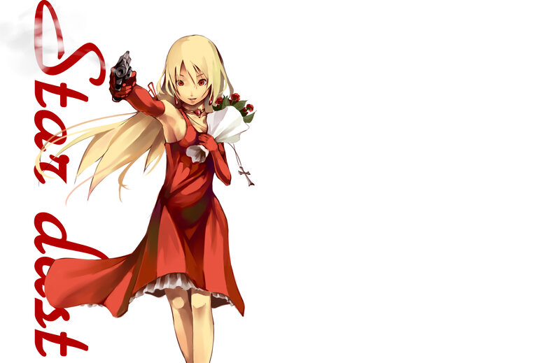 Anime girl with gun and flowers