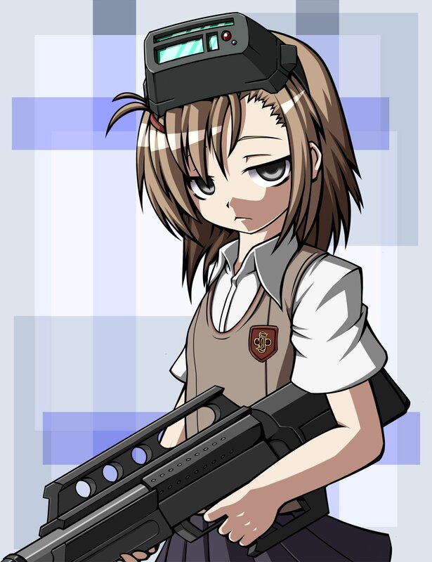anime girl with gun and headset