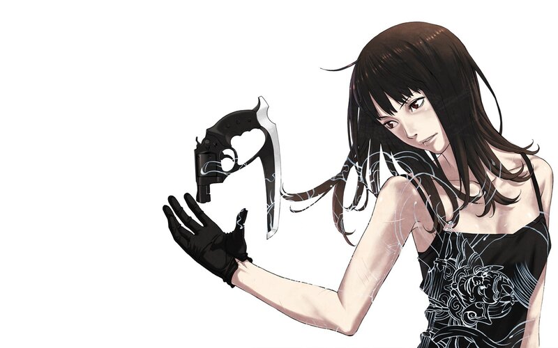 anime girl with gun and knife