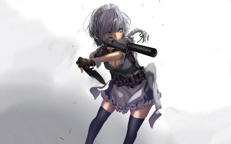 anime girl with gun and knife