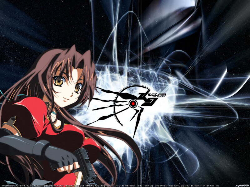 Anime girl with gun and logo