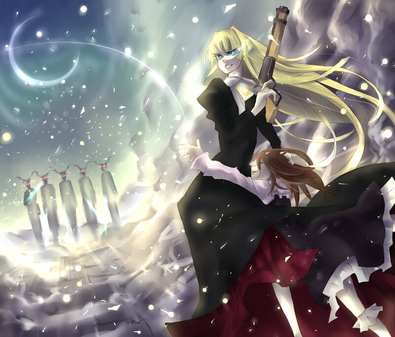 Anime girl with gun and magic