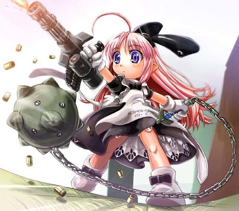 Anime girl with gun and pig weapon