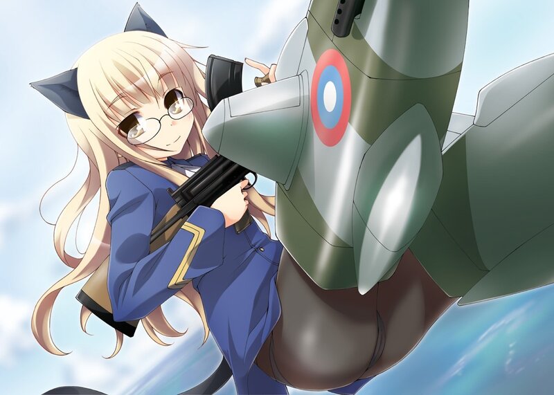 anime girl with gun and plane