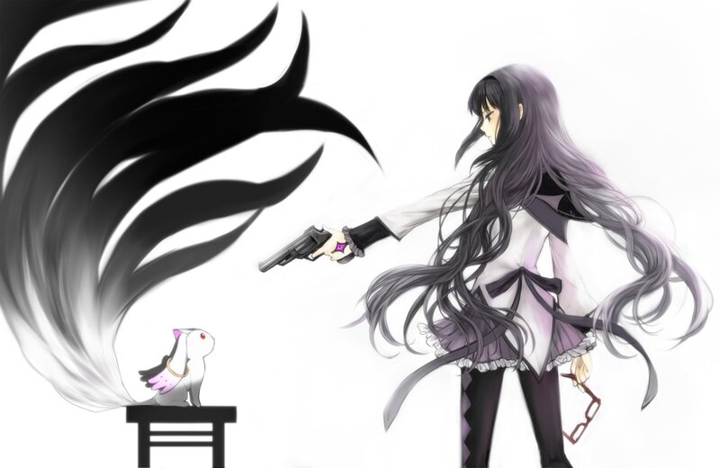 anime girl with gun and rabbit
