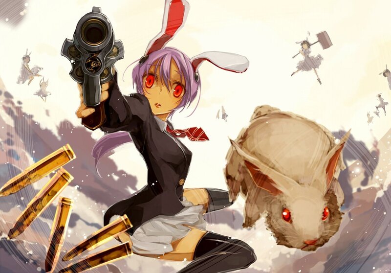 anime girl with gun and rabbit