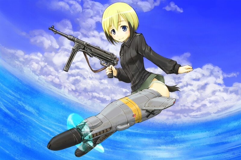 anime girl with gun and rocket