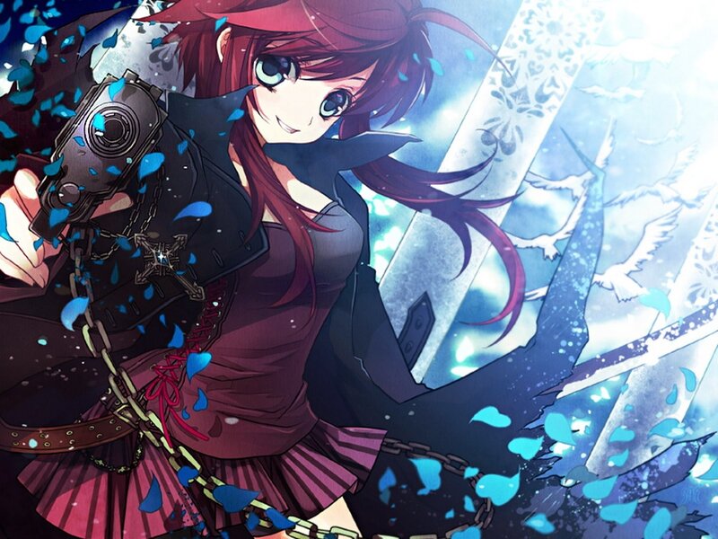 Anime girl with gun and sword